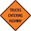 W16 3 trucks entering highway sign