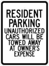 G 88 resident parking unauthorized towed sign 1