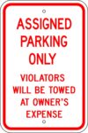 R 200 assigned parking only violators towed sign 1