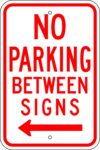 R 42l no parking between signs left arrow sign