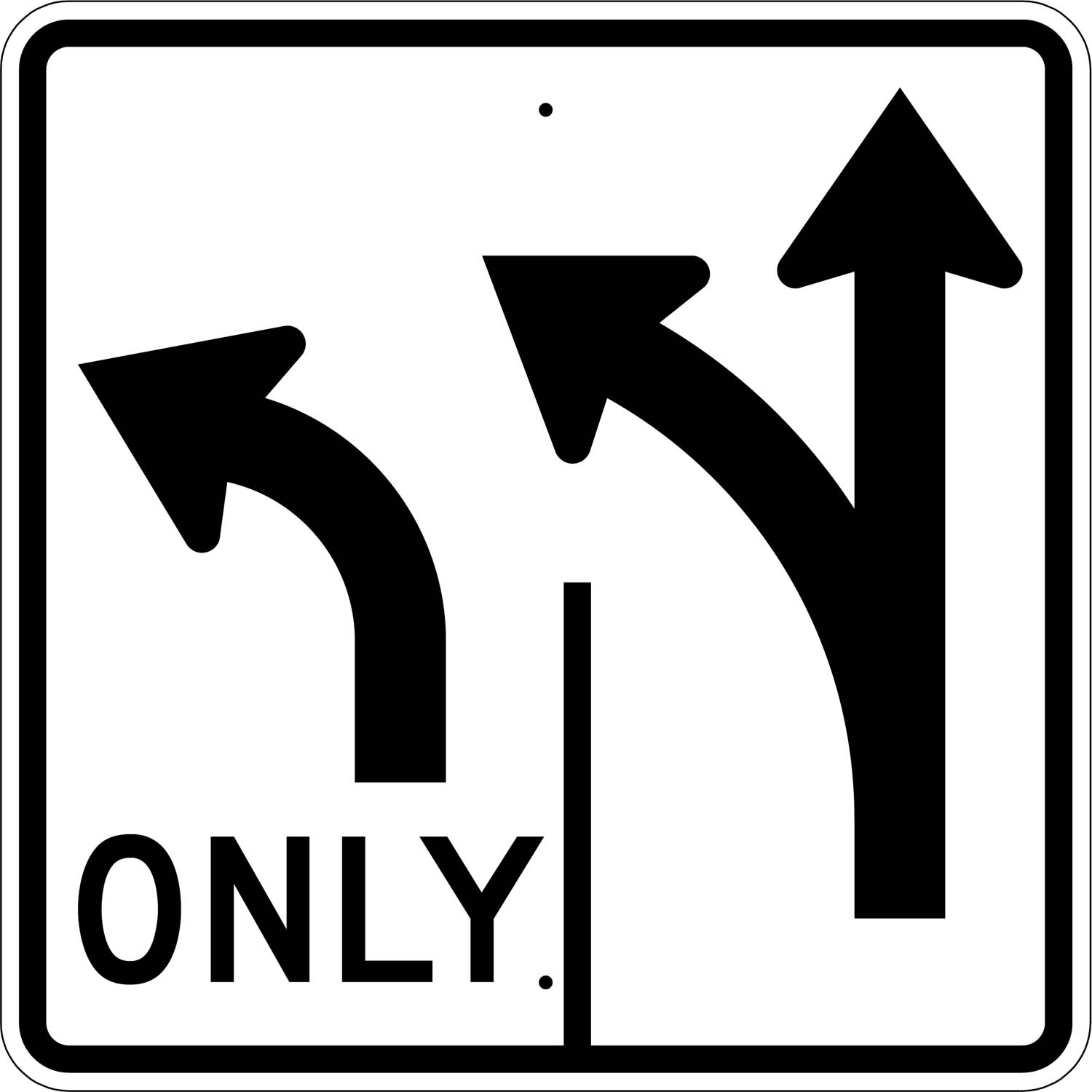 R3 8 left only right thru lanes sign