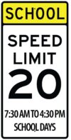 S5 1 school speed limit 20 school days sign