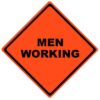 men working roll up sign